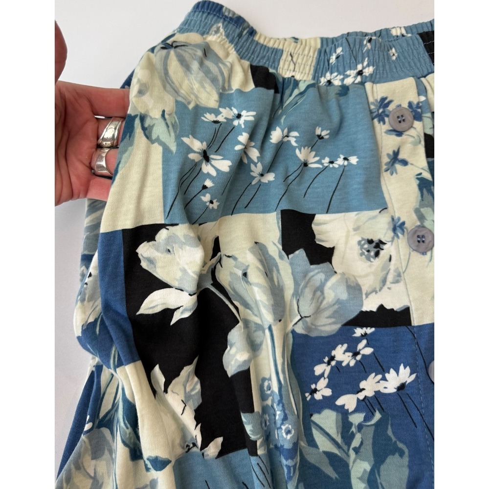 Vintage Patchwork Button Down Skirt Womens L Blue Floral Modest Stretch USA - Picture 7 of 7